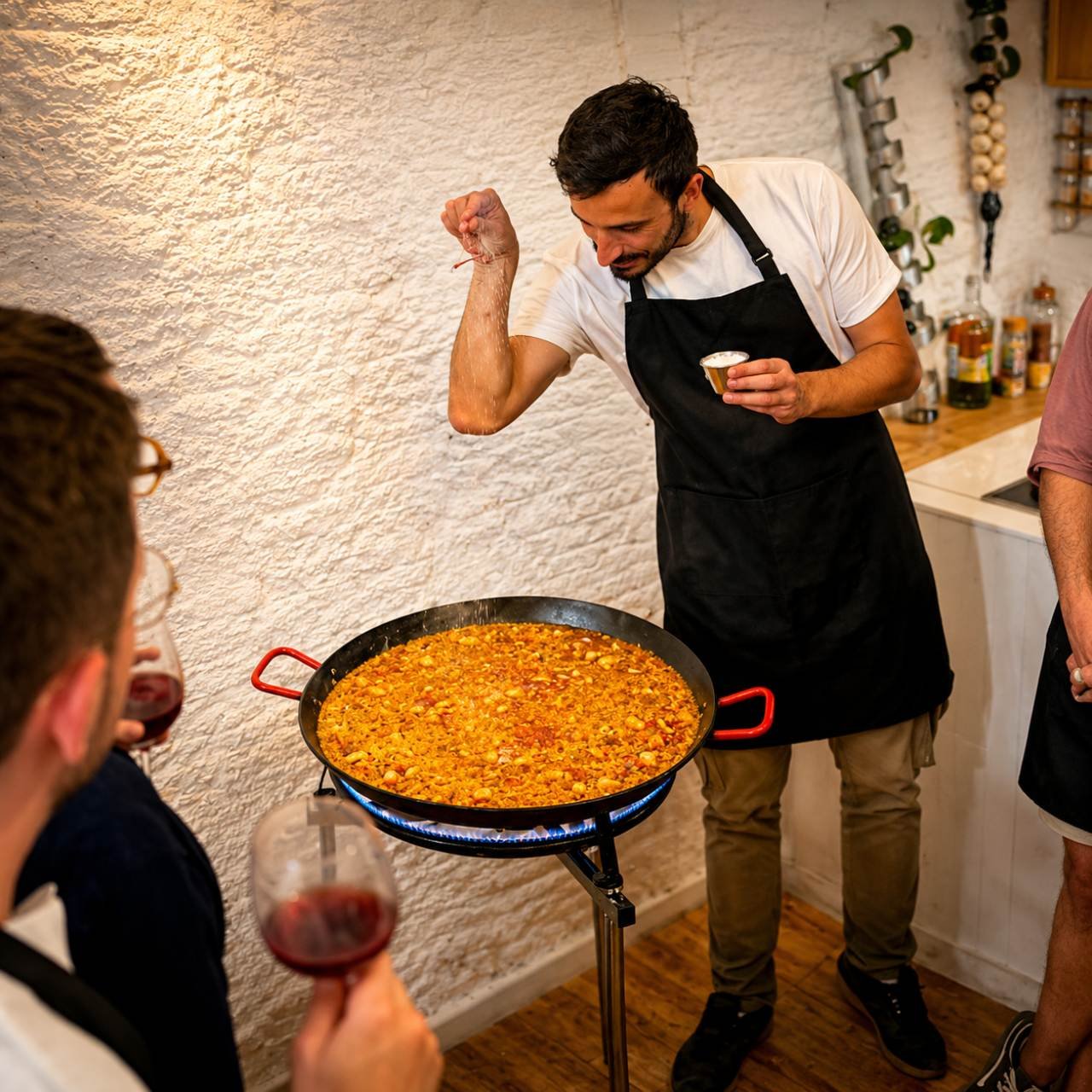 Taller de cocina española en Madrid centrado en la preparación de paella